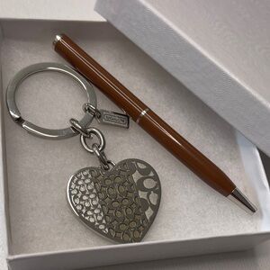 Coach Metallic Heart Keyring and Brown Coach Pen